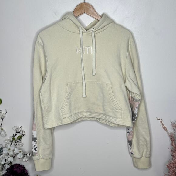 KITH Hailey Crop Camo Patch Hoodie Vintage White Cream Sz M {B9} - Picture 2 of 5